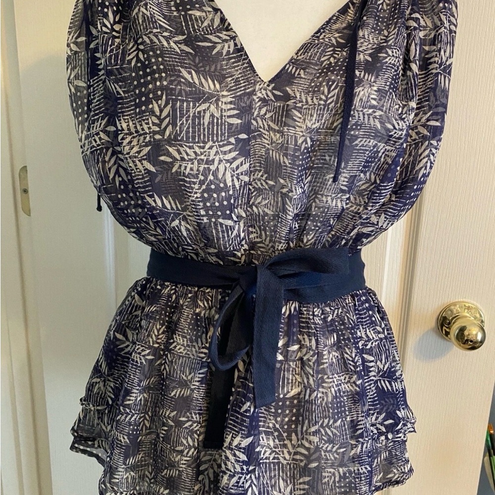 IRO Floral Wrap Tie Floral Blouse Navy Medium 38